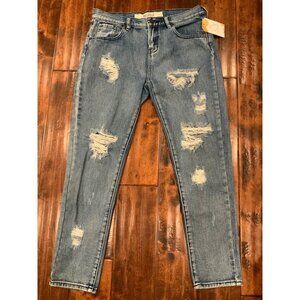 Melville Medium Wash Straight Distressed Blue Denim Jeans, Size 27